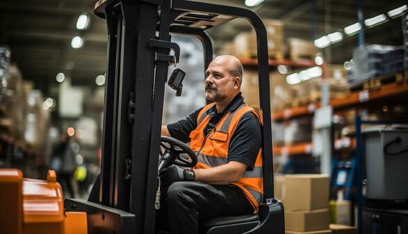 Arbeiter am Gabelstapler