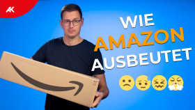 Markus hält ein Amazon-Pakerl in den Händen. Daneben steht geschrieben: "Wie Amazon ausbeutet."