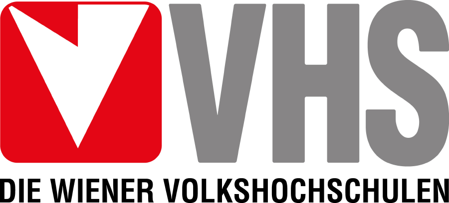 Weißes V vor rotem Quadrats neben VHS - Die Wiener Volkshochschulen © VHS VHS Logo © VHS